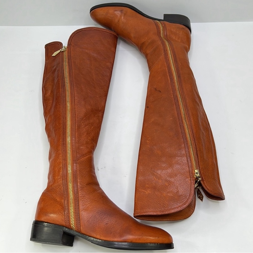 DONALD J. PLINER Woman’s Nova Leather Cognac Over the Knee  Zip Up Boot Sz 6M